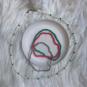 Beaded boho necklace and 3 bracelets